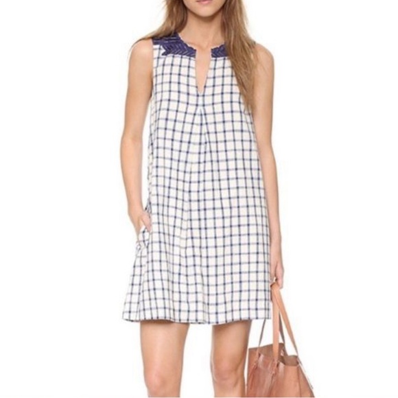 Madewell Linen Windowpane Check Dress with Embroidery - Picture 2 of 15